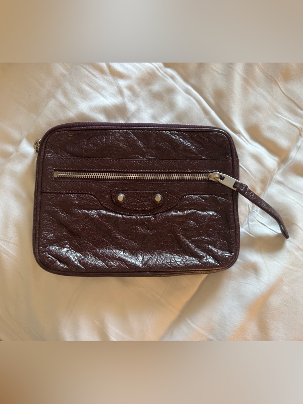 Balenciaga Men's iPad / Tablet Zip Pouch Charbon brown Agneau Lambskin Leather